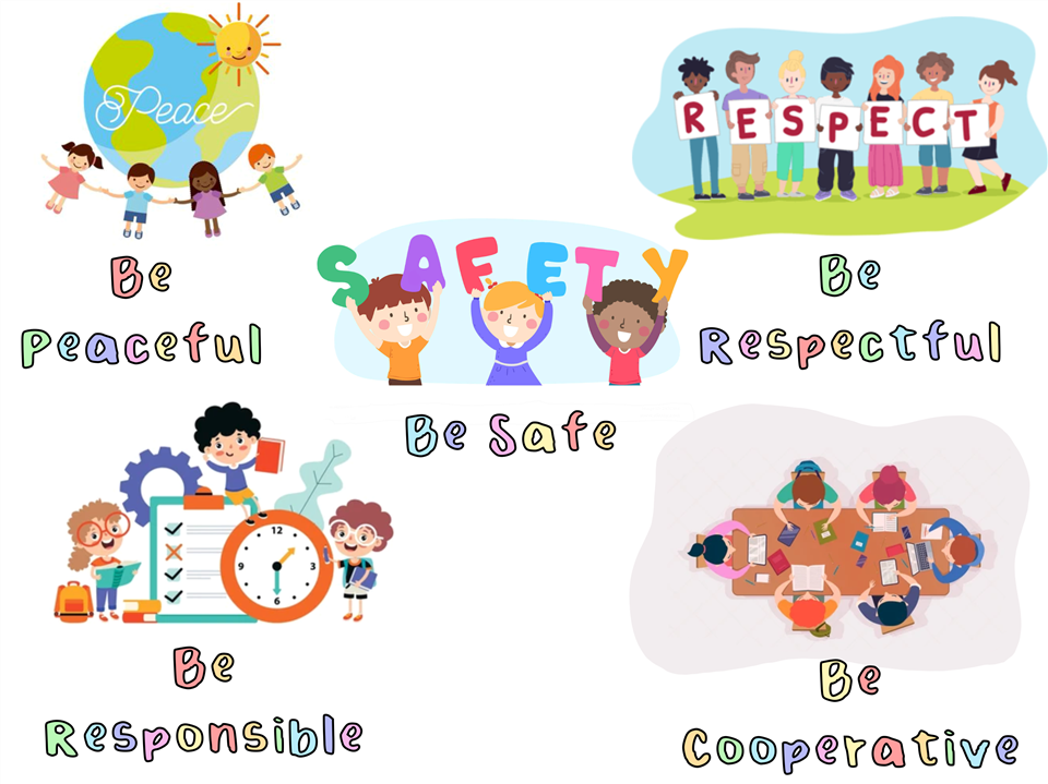Be Peaceful, Be Safe, Be Respectful, Be Responsible, Be Cooperative